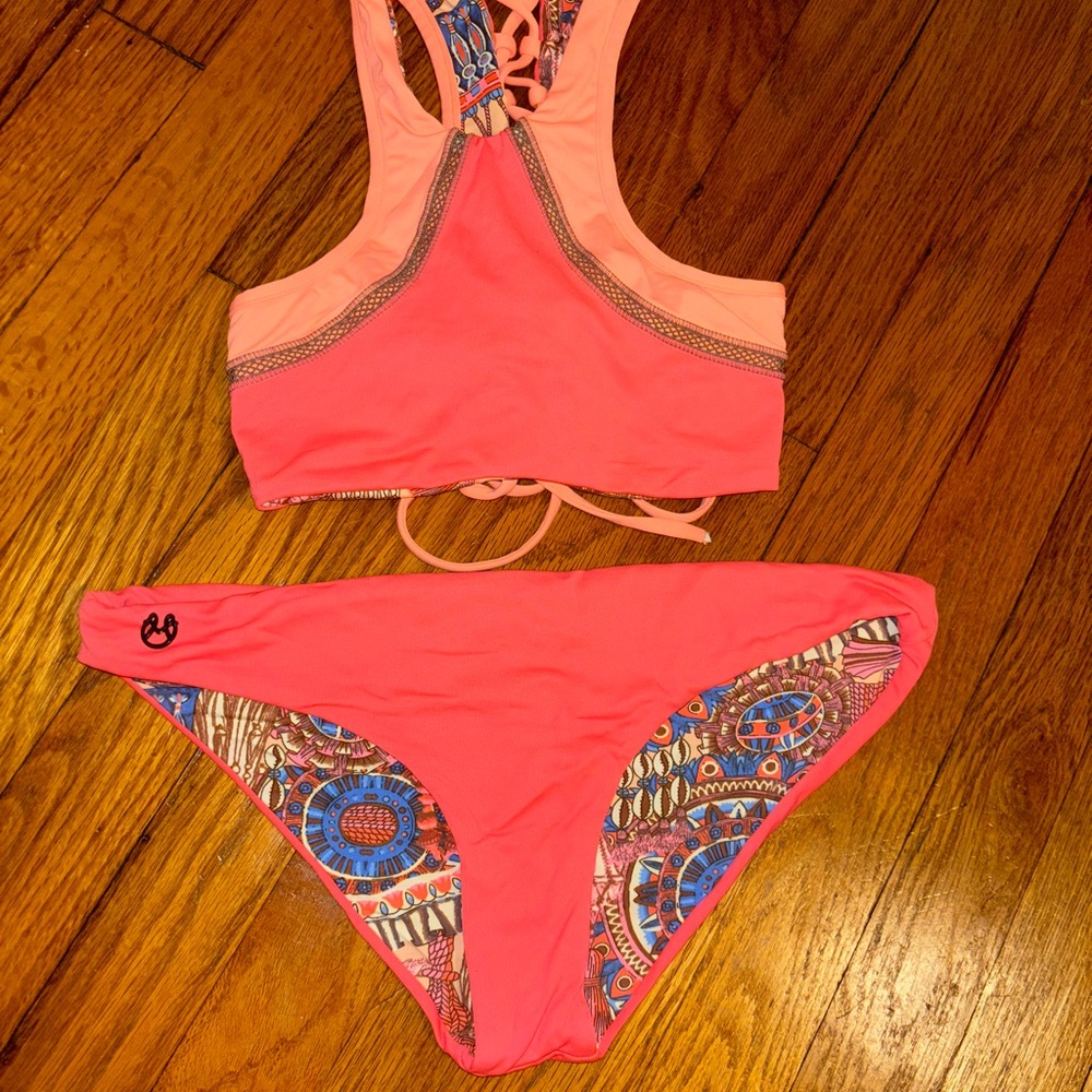 Maaji Reversible Pink Bikini Set with Ties